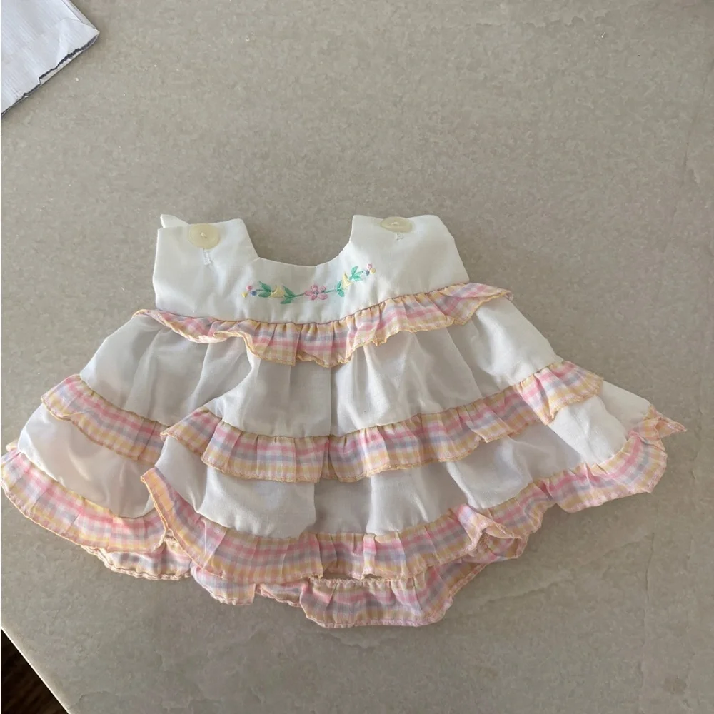 Charming Vintage White and Pink Ruffled Newborn Easter Baby Dress